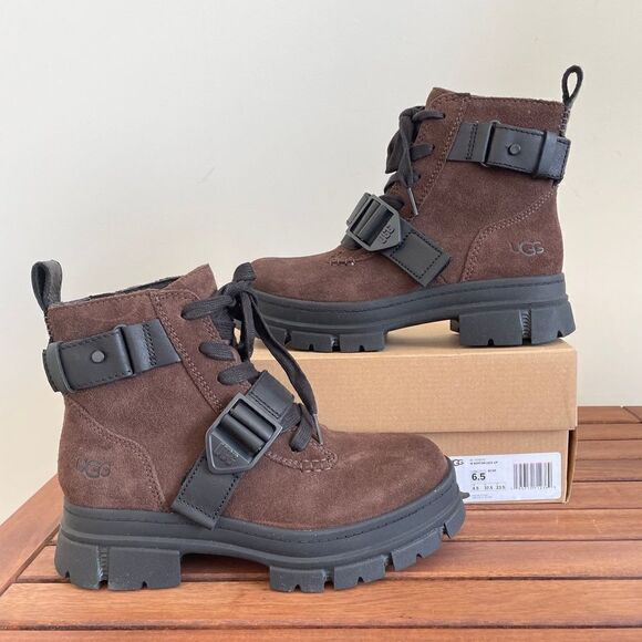 UGG Ashton Lace-Up Buckled Waterproof Suede Booties Burnt Cedar US Women Size6.5 - Picture 6 of 14